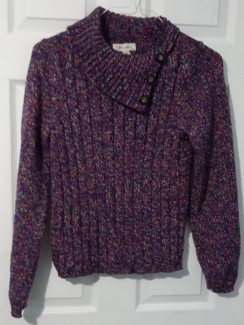 dressbarn Purple Multicolor Ribbed Button-Collar Sweater